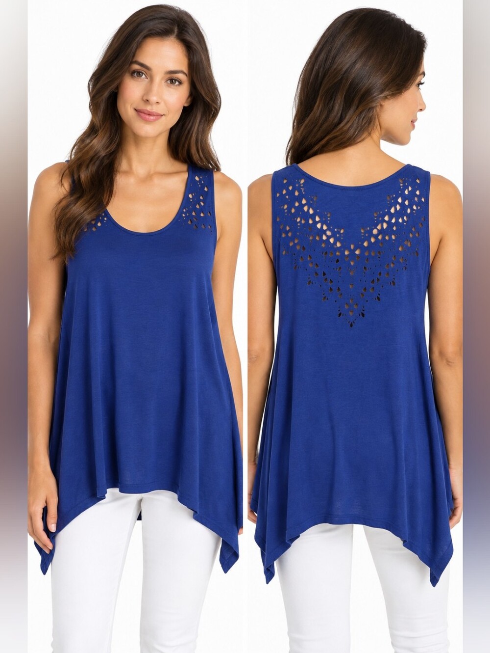 π Carmen Marc Valvo Cobalt Blue Laser Cut Tank Top β XL